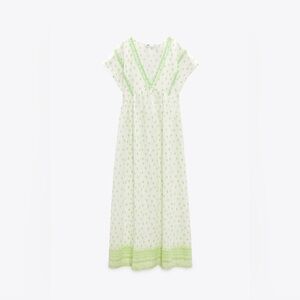 Zara White and Green Maxi Dress